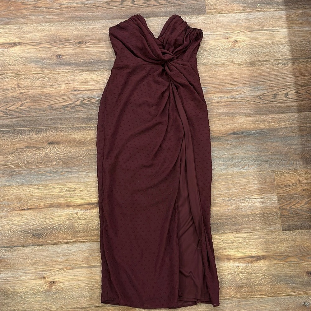 Katie May Burgundy Twist-Front Strapless Dress